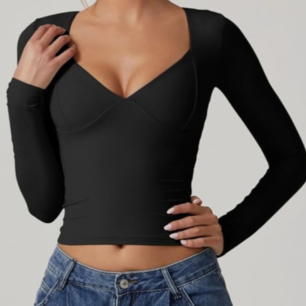Black Long Sleeve Fitted Crop Bodysuit